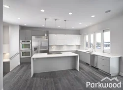 Kitchen design with gray floor