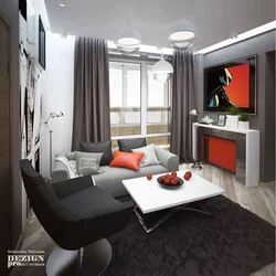 Living room design 17 m with balcony