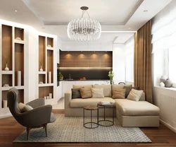 Living room design in a modern style in light colors 25 sq.m.