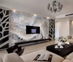 Marble effect wallpaper for walls in the living room interior