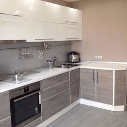 Corner gray kitchens with wood photo