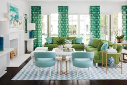Blue green living room interior