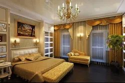 Golden color in the bedroom interior