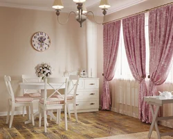 Beige wallpaper in the living room interior, which curtains are suitable