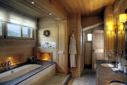 Interior Of A Bathroom In A Wooden House