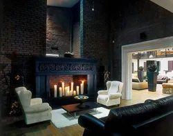Loft-style fireplace in the living room interior