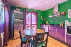 Combination of green color in the kitchen interior photo