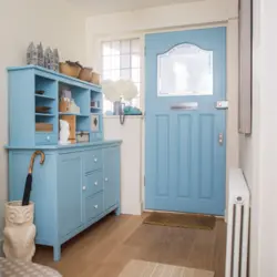 Hallway in blue color in the interior