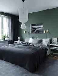 Dark gray walls in the bedroom interior