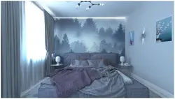 Серые фотообои в интерьере спальни