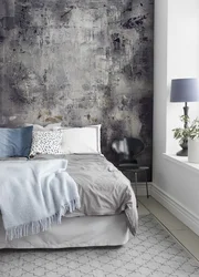 Gray Photo Wallpaper In The Bedroom Interior