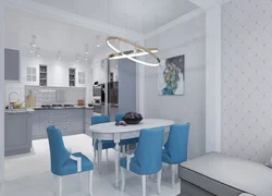 Дизайн кухни с синими стульями