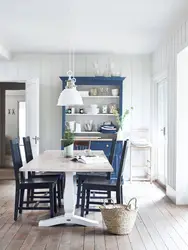 Kitchen design with blue chairs