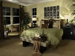 Combination of olive in the bedroom interior