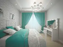 Спальня с бирюзовой кроватью фото