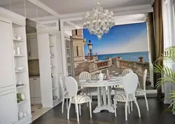 3D wallpaper in the kitchen interior