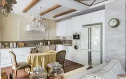 Living room kitchen in country style design