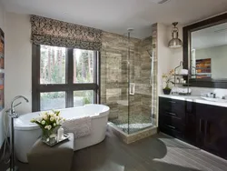 Bathroom design with a window in a country house