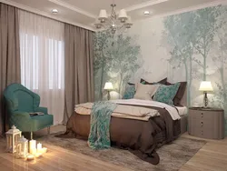 Turquoise gray bedroom interior photo