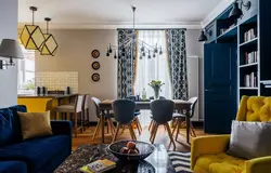 Yellow-blue living room interior