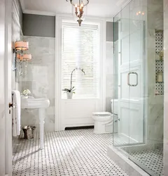 White bathroom with shower photo