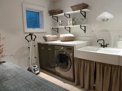 Bathroom Interior With Countertop For Washing Machine