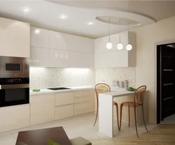 Интерьер угловой кухни в современном стиле в светлых тонах
