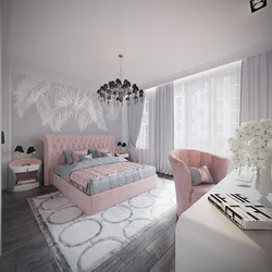 Дизайн спальни в серо розовом тоне