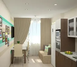 Kitchen with sofa and balcony photo design