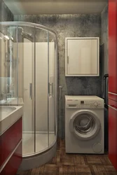 Душ және кір жуғыш машина фотосуреті бар Хрущевтегі ванна бөлмесі