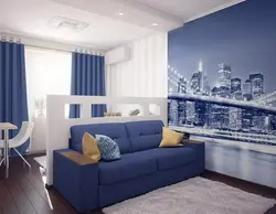 Interior of bedrooms in apartment with sofa