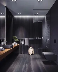Серо черный интерьер ванной комнаты