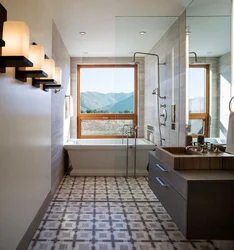 Narrow bathroom design with window