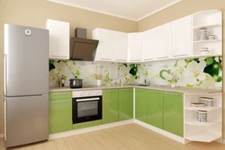 White and green colors in the kitchen interior