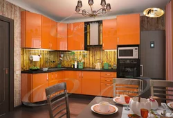 Orange kitchen set in the kitchen interior