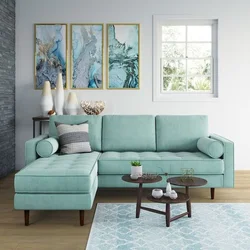Turquoise sofa in the living room interior