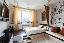 Интерьер комнаты в однокомнатной квартире с кроватью фото