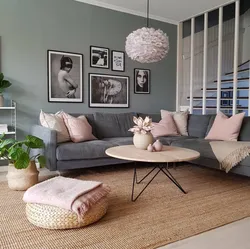 Combination of gray and beige in the living room interior