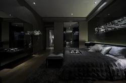 Bedroom interior with dark colored furniture