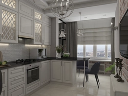 Kitchen design with access to a balcony in a modern style
