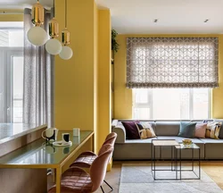 Yellow kitchen living room interior