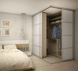 Bedroom with corner wardrobe room design