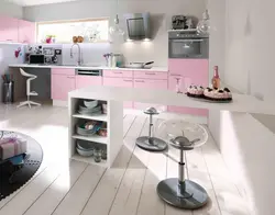 Gray pink kitchen interior