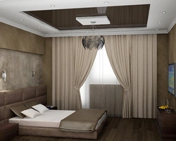 Stretch ceiling design in a bedroom 12 square meters