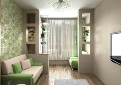 Design Of A Living Room With A Balcony In An Apartment Of 17 Sq M