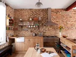 Brick-like tiles in the kitchen interior