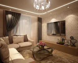Living room interior 16 m with corner sofa