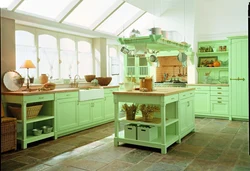 Прованс стиль в интерьере кухни зеленый