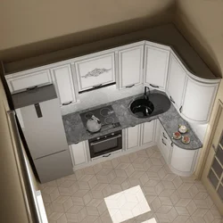 Kitchen design 6 meters with refrigerator with balcony