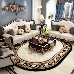 Oval carpet in the living room interior